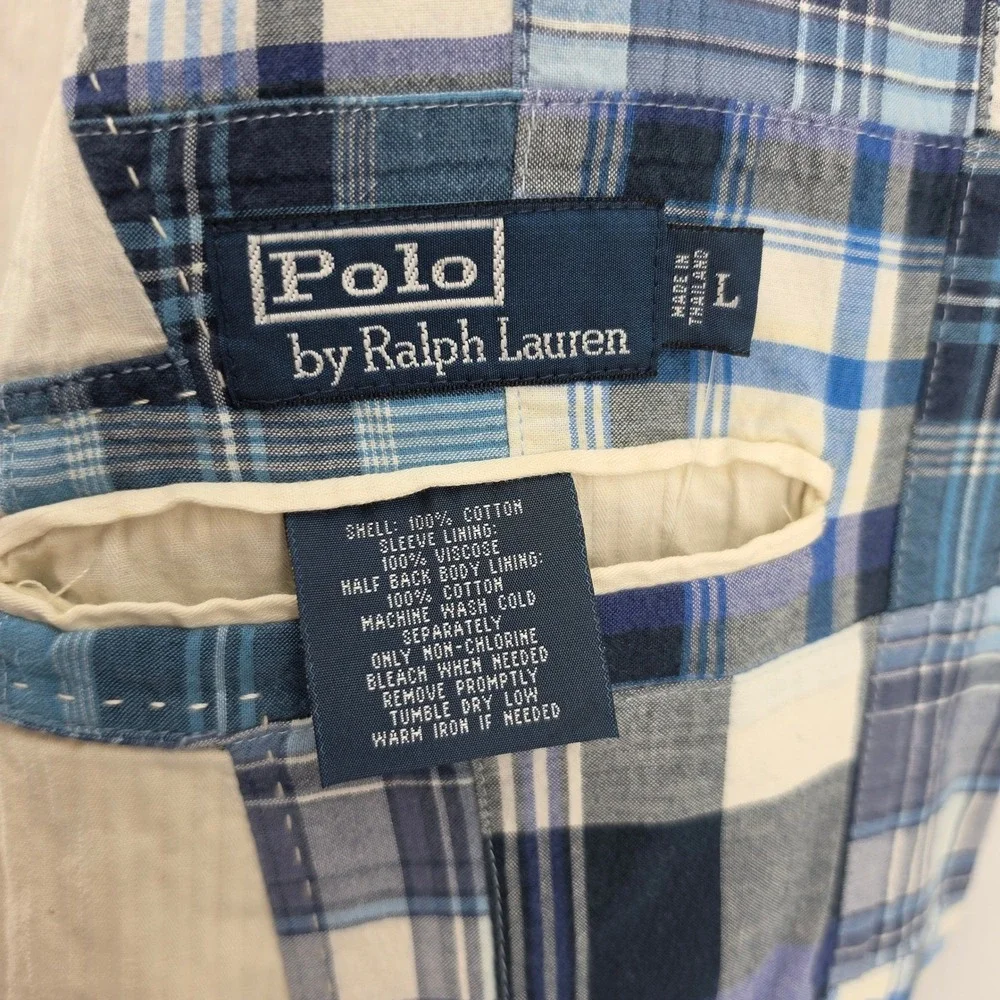 Polo Ralph Lauren Mens Blue Patchwork Madras Plaid Blazer Sport Coat Large NWT